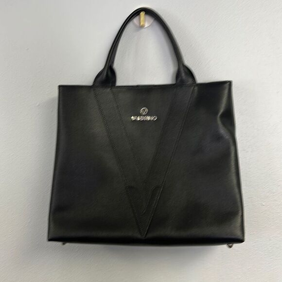 Valentino Women's Black Leather Shoulder Strap Satchel Tote Bag Size 6"x14"‎ - Picture 1 of 9
